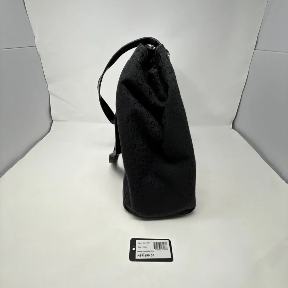 Guess Black Monogrammed Shoulder Bag Buckle‎ Detail Faux Croc Trim Satchel Y2K